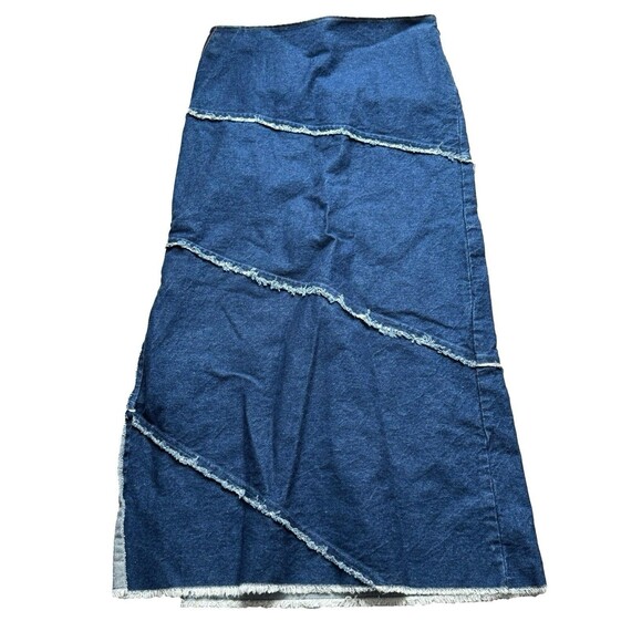 William B VTG Long Denim Skirt With Slit Fringe Detail 12 - Picture 1 of 4